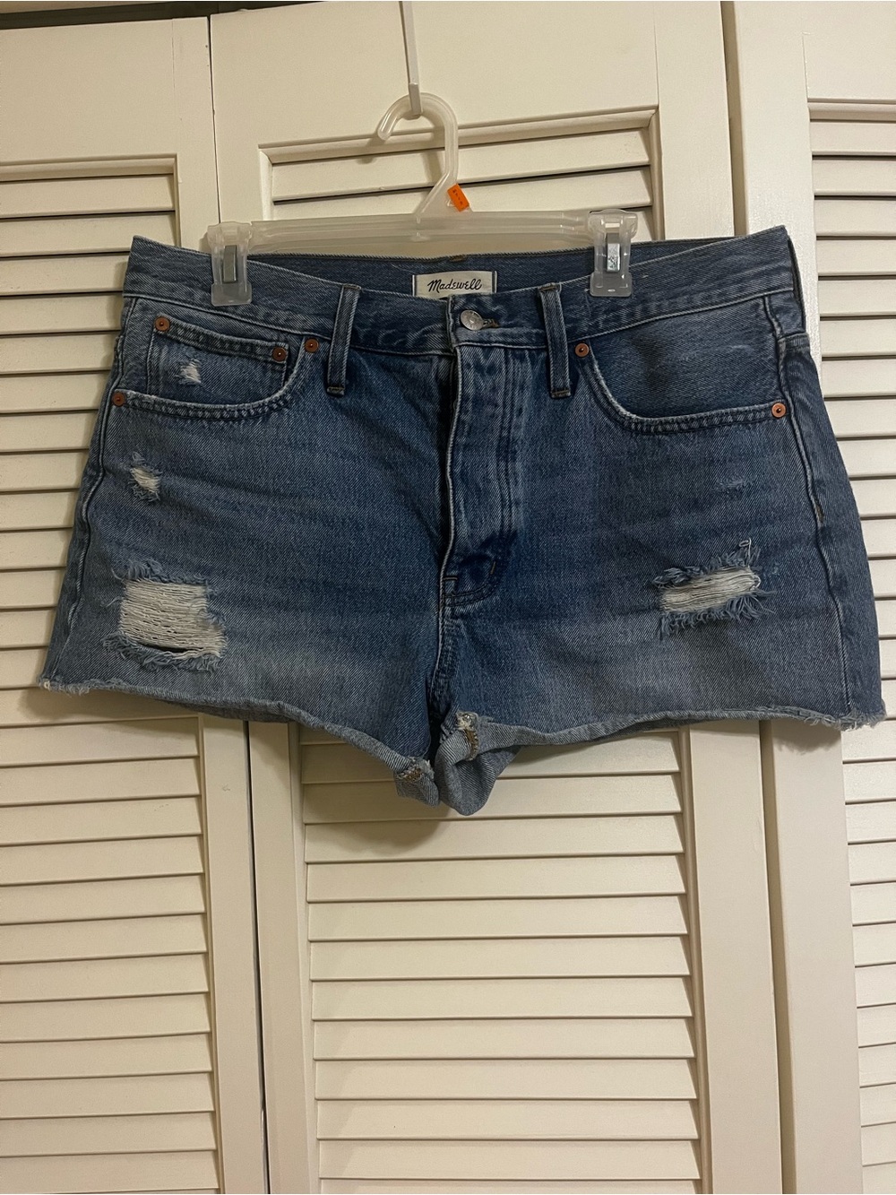 Madewell Blue Distressed High-Rise Jean Shorts
